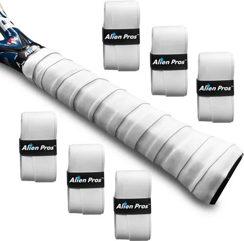 Alien Pros - Cinta de agarre para raqueta de tenis (6, 12 o 60 agarres), agarre de tenis precortado y con sensación seca, cinta de agarre para blanco