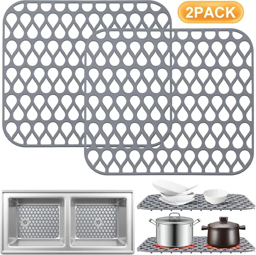 Miniatura 8 de Alfombrillas de silicona para fregadero de cocina, alfombrilla protectora para fregadero de cocina con orificio de drenaje de bricolaje, 2
