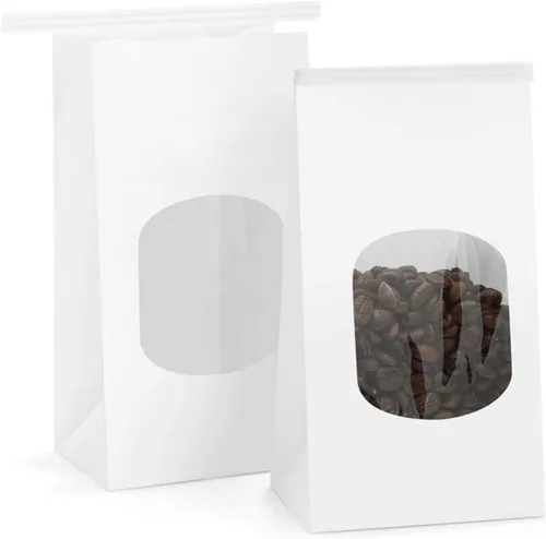 BagDream Bolsas pequeñas de panadería con ventana, 50 unidades, 3.54 x 2.36 x 6.7 pulgadas, bolsas de papel kraft blanco con bloqueo de lengüeta de