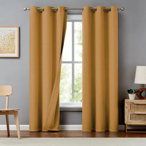 Miniatura 14 de Melodieux Cortinas 100% opacas para dormitorio, aislamiento térmico, reducción de ruido, cortinas de ventana de lino con ojales para sala de estar