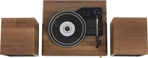 Miniatura 3 de Crosley CR7019A-WA Alto Sistema de estante giratorio de 3 velocidades con Bluetooth, radio FM y altavoces estéreo a juego, nogal