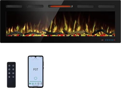 Miniatura 10 de Insertos de chimenea eléctrica WiFi de 33 pulgadas, calentador de chimenea empotrado y montado en la pared con color de llama ajustable y brillo