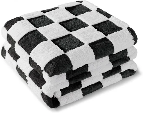 Miniatura 7 de Exclusivo Mezcla - Manta de franela super suave y cálida con diseño de vellón esponjoso, para sofá, cama, con lindo patrón a cuadros, negro, 50" x