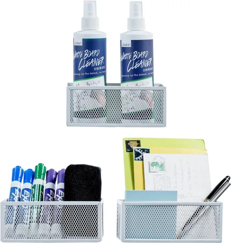 Miniatura 7 de MyGift Cestas de almacenamiento magnéticas de malla de alambre blanco, accesorios de pizarra blanca, organizador de suministros para aula y oficina
