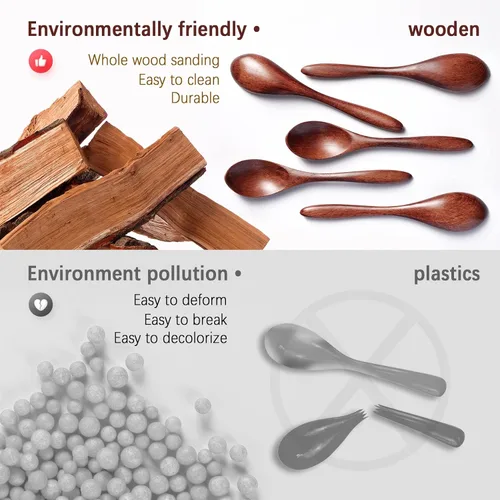 Miniatura 4 de 7 cucharas de madera pequeñas de 5.78 pulgadas para comer, miel, té, tarro y condimento, cucharadita de miel de madera para café, cucharas de madera