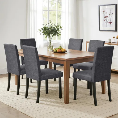 Miniatura 13 de CHUN YI Juego de 2 sillas de comedor tapizadas, sillas de comedor de tela con patas de madera maciza, sillas Parson modernas para cocina