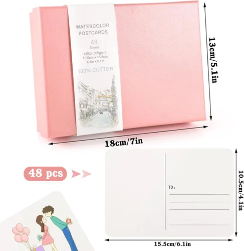 Miniatura 2 de Prudiut 48 hojas de postales de acuarela de 4 x 6, postales en blanco de 140 libras/300gsm, tarjetas de papel de acuarela, suministros de arte, Rosa