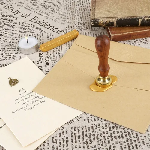 Miniatura 5 de Yoption - Sello de cera con diseño de letra S, cabeza de latón floral vintage, mango de madera, sello inicial del alfabeto, para invitación