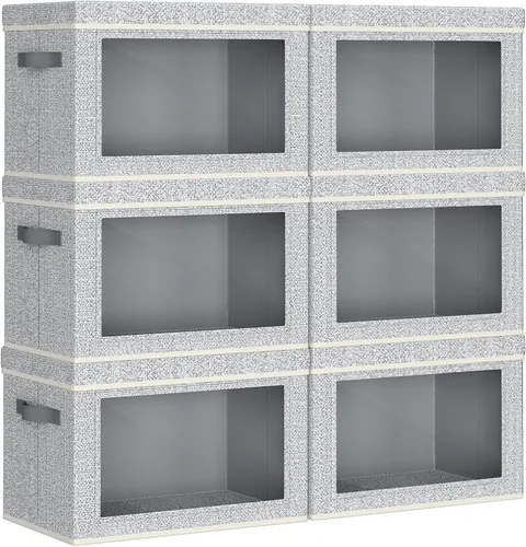 Miniatura 10 de Homsorout Contenedores de almacenamiento plegables con tapas, contenedores de almacenamiento apilables con ventana, paquete de 3 contenedores