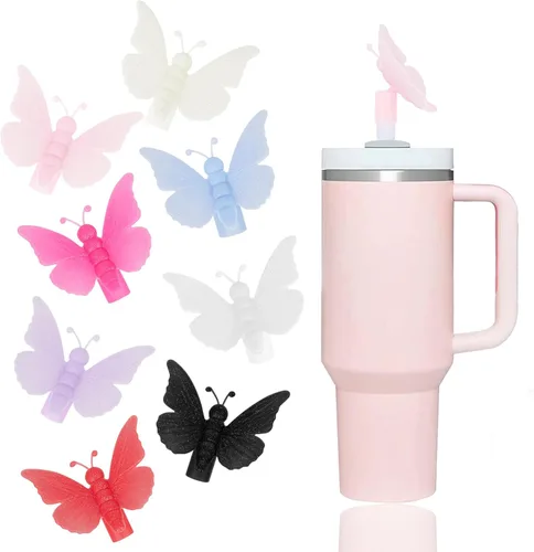 Miniatura 20 de 6 fundas de paja con diseño de flores bonitas compatibles con vasos Stanley de 30 y 40 onzas, tapas reutilizables de silicona para popotes, 18-6