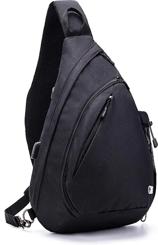 TurnWay - Bolsa bandolera impermeable, bolsa cruzada, bolsa al hombro, con puerto de carga USB para viajes, senderismo, ciclismo, campamento