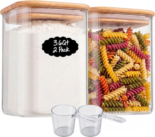 Miniatura 15 de 37oz 4PCS Frascos de almacenamiento de vidrio con tapas, tarros de vidrio con tapas para despensa, recipiente cuadrado para galletas, nueces