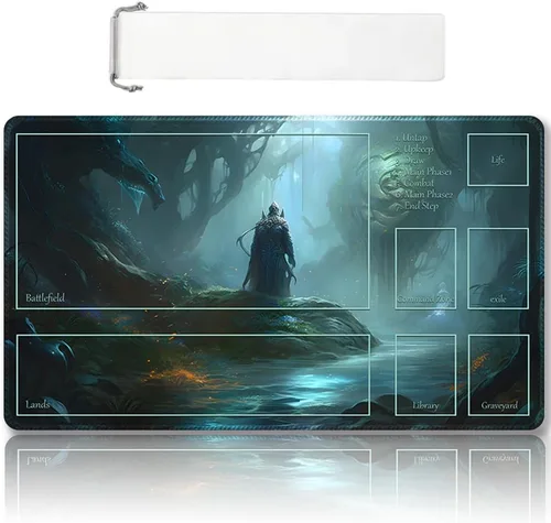 Miniatura 26 de Tapete de Juego MTG Premium Cosido con Zonas y Respaldo de Goma Antideslizante - Tapete de Juego TCG para MTG y Otros Juegos de Cartas - Diseño Dkt