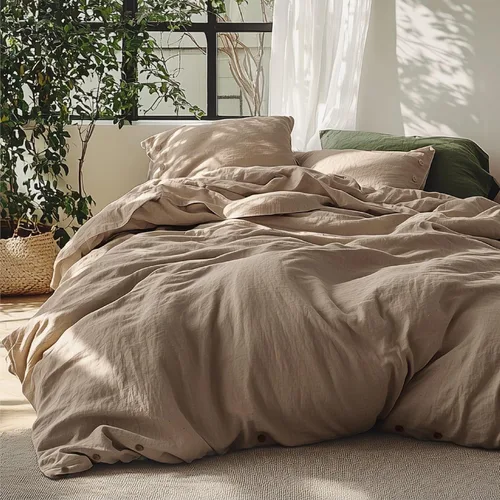 Miniatura 15 de Bedsure Funda de edredón de lino tamaño Queen – Juego de ropa de cama de mezcla de lino y algodón, suave y acogedor, 3 piezas, 1 funda de edredón