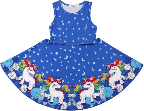 Miniatura 3 de LaBeca - Vestido sin mangas o de manga larga para niñas, vestidos casuales con diseño de unicornio o sirena para niñas pequeñas o grandes