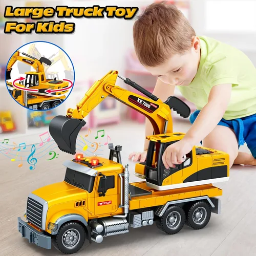 Miniatura 4 de Bstoyder Juguetes para niños de 3, 4, 5, 6, 7, 8 años, gran camión excavadora con luces, sonidos, camión juguete de fricción para niños pequeños