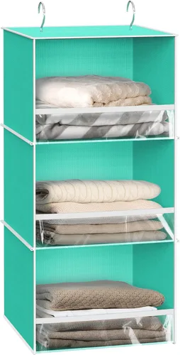 Miniatura 10 de Simple Houseware Organizador de armario colgante de 3 estantes, estantes de almacenamiento de tela con capacidad de 57 litros, gris oscuro