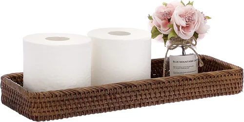 Miniatura 9 de Sumnacon Bandeja de Mimbre para Tocador de Baño de 16 Pulgadas - Bandeja Decorativa de Mimbre para Tanque de Inodoro para Toalla de Mano de Papel