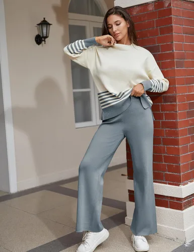 Miniatura 5 de Himosyber Conjunto de suéter para mujer, 2 piezas, de manga larga, suéter de punto, pantalones deportivos