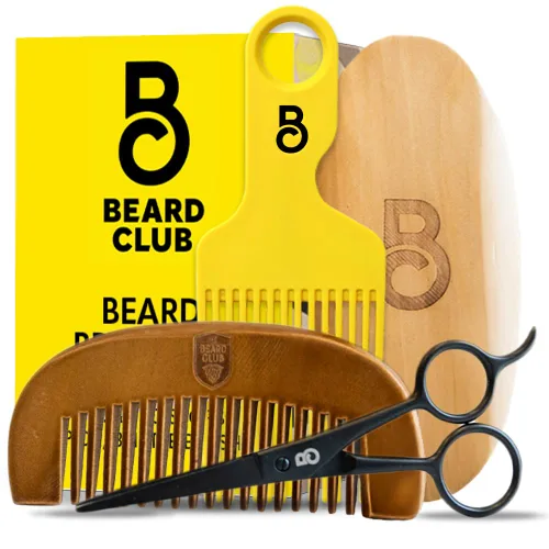 The Beard Club - Juego de aseo con cepillo, peine, pinza y tijeras para barbas y bigotes de hombres - Set de regalo