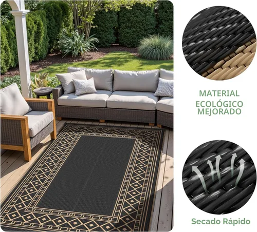 Miniatura 7 de GENIMO Alfombra de Exterior 5'x8' Impermeable para Patio, Alfombra de Paja de Plástico Reversible para Exteriores, Alfombras de Camping para Negro