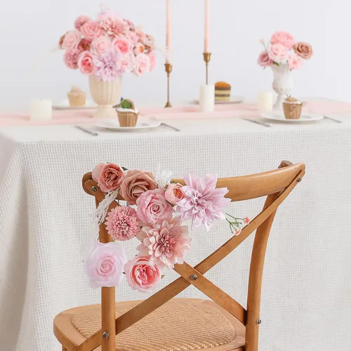 Miniatura 6 de Floweroyal Flores artificiales, rosas falsas, dalia con tallos para ramos de novia, baby shower, arreglo floral, centros de mesa, decoración