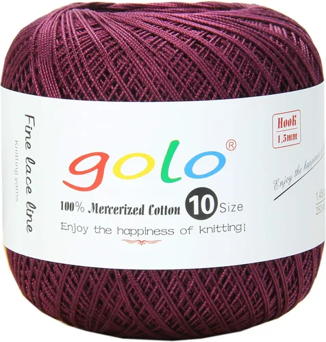 Miniatura 135 de Golo - Bolas de hilo para crochet de algodón tamaño 10, color algodón para crochet D-Fresa D078-fresa
