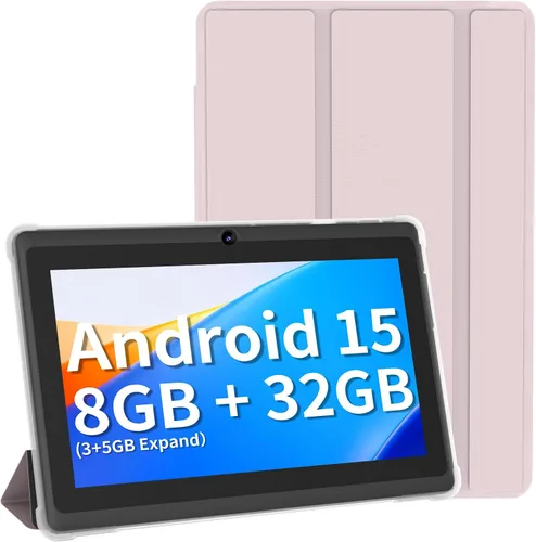 Miniatura 9 de Tablet de 7 pulgadas con funda, tabletas Android 15 de cinco núcleos, 8GB RAM 32GB ROM expansión de 512GB, pantalla IPS HD de 1024 x 600, 3500mAh