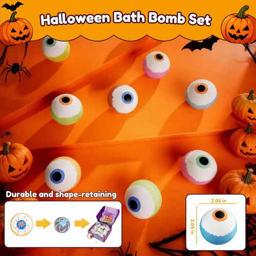 Miniatura 5 de Bombas de baño de Halloween para regalos de niños: 9 piezas de bombas de baño de globo ocular con juguetes sorpresa en el interior, juguete de baño