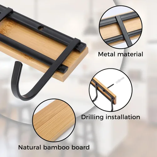 Miniatura 6 de Colgador de utensilios de cocina, organizador de estante con 6 ganchos, juego de 2 colgadores de pared para utensilios, gancho de pared resistente