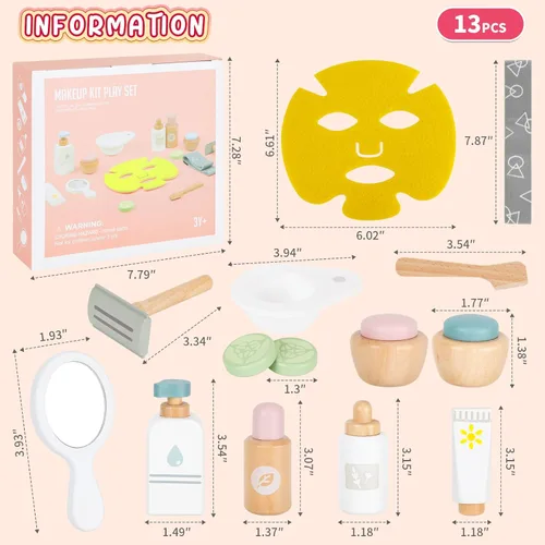 Miniatura 2 de Juego de juguetes de maquillaje de madera, juguetes de simulación de belleza, cuidado de la piel, juguetes preescolares para niños pequeños