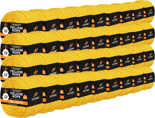 Miniatura 9 de Cuerda de polipropileno trenzado amarilla, 1/2 pulgada de grosor x 50 pies de largo, cuerdas de polietileno resistentes para uso en exteriores