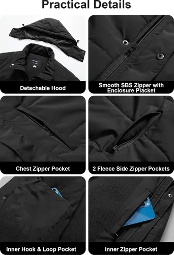 Miniatura 6 de CREATMO US Chaqueta acolchada de invierno para hombre grande y alta, impermeable, abrigo de burbujas, parka de esquí hinchada con capucha