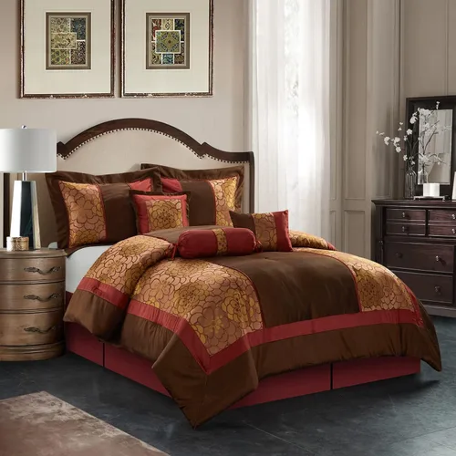 Miniatura 9 de Stratford Park Juego de ropa de cama cálido y vibrante de 10 piezas, color borgoña, tamaño Queen, cálido, 100% poliéster, falda de cama, almohadas