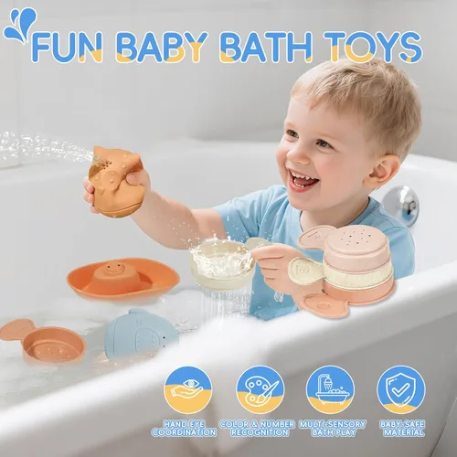 Miniatura 2 de Juguetes de Baño para Bebés para Niños de 1 a 3 años, Juego de 16 Piezas de Juguetes de Baño para Niños Pequeños de 2 a 4 años, Barcos y Cucharas