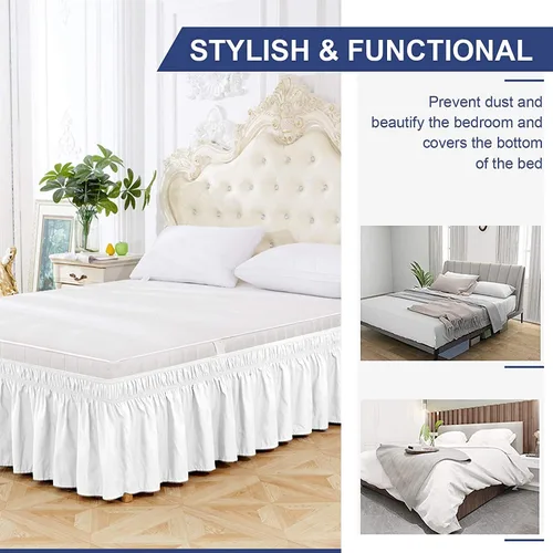 Miniatura 5 de Pure Eco Falda de cama envolvente tamaño individual de 10 pulgadas con caída a medida con tres lados de tela ajustables y cinturones elásticos