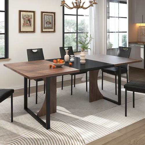 Miniatura 9 de Mesa de comedor grande de 70 pulgadas para 4, 5, 6 personas, mesa de comedor de cocina de granja con mesa de madera marrón, mesas de comedor Blanco