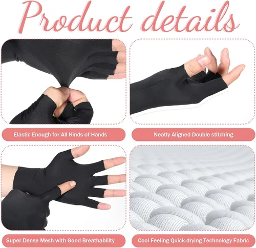 Miniatura 6 de Guantes UV para lámpara de uñas de gel, 6 piezas (3 pares) guantes anti UV para lámpara de uñas de gel, guante de protección para manicuras, guantes