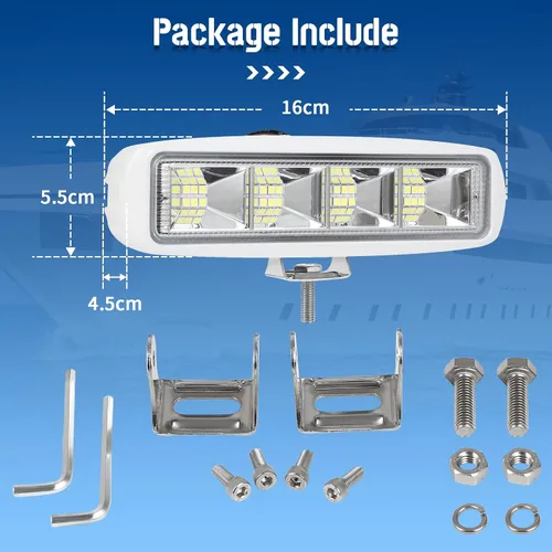Miniatura 5 de Luces LED para barco, 72 W, muelle de cubierta, luces marinas, impermeables, 4000 LMS, 120° 6 pulgadas, luz de inundación para barco, pontón, pesca