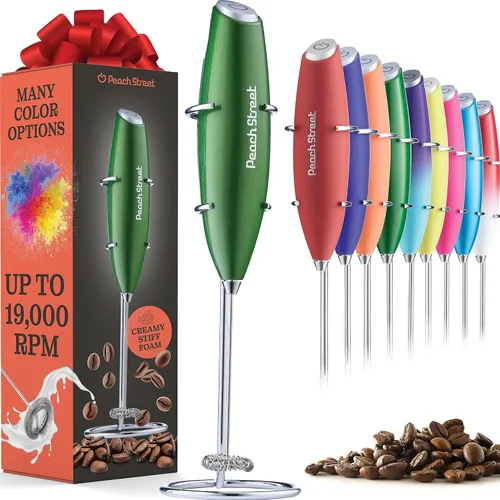 Miniatura 25 de Potente espumador de leche de mano, mini espumador de leche, funciona con pilas (no incluida), mezclador de bebidas de acero inoxidable para café