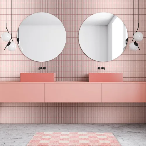 Miniatura 3 de CozeCube - Tapetes de baño a cuadros escoceses, antideslizantes, afelpados, peludos, esponjosos, lavables, navideño, rosa cerezo, 36 x 24 pulgadas