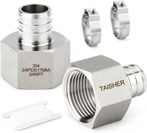 Miniatura 10 de TAISHER 2 accesorios Pex de acero inoxidable 304, 1/2 pulgada Pex x 1/2 pulgada NPT hembra, 1/2 pulgada Pex montaje con 2 abrazaderas de manguera