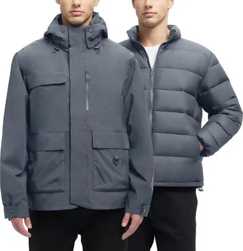 Miniatura 8 de YGREYG Chaquetas de invierno impermeables 3 en 1 para hombre, para esquí, abrigo de lluvia y nieve, con forro acolchado, cortavientos