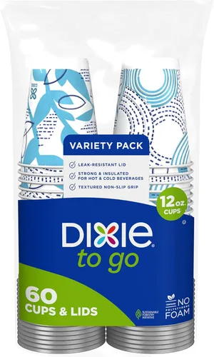 Miniatura 13 de Dixie To Go - Tazas de café de papel con tapas, 12 onzas, 14 unidades, vasos de papel aislantes desechables para bebidas calientes o frías Medium