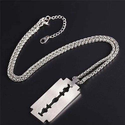 Miniatura 3 de U7 Punk Necklaces Stainless Steel 18K Gold Plated Large Hip Hop DaggerKnifeSwordSteampunk GearLarge Razor Blade Pendant Necklace for Men Women