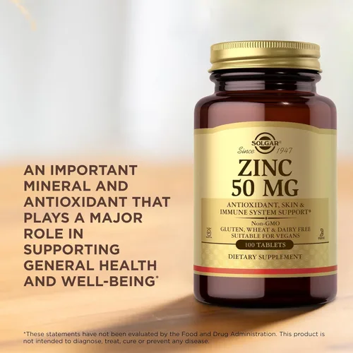 Miniatura 5 de Solgar Zinc de 50 mg, 100 tabletas - Zinc para una piel saludable, sabor y visión - Sistema inmunológico y apoyo antioxidante - Apoya el crecimiento
