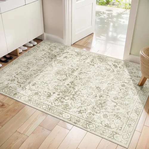 Miniatura 61 de Alfombra de área pequeña de 2 x 3 pulgadas, color beige, para entrada, baño, cocina, antideslizante, de pelo bajo, lavable, moderna alfombra bohemia