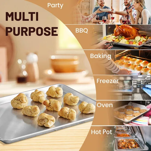 Miniatura 9 de BIEAMA Paquete de 12 bandejas para hornear de tamaño medio, bandeja comercial de aluminio para horno, congelador, panadería, hotel, restaurante, 13