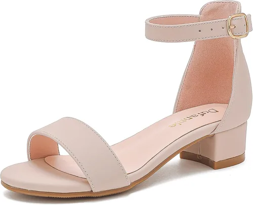 Dufannie - Sandalias de vestir de tacón bajo para niñas pequeñas y grandes, con correa para el tobillo, punta abierta, para usar en fiestas de boda,