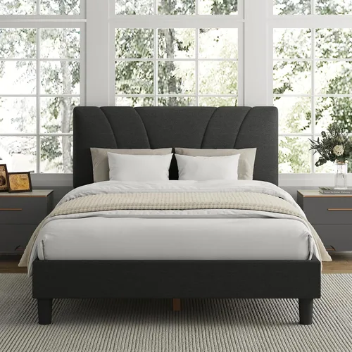 Miniatura 6 de Avenco - Base de cama tamaño Queen, plataforma tapizada con cabecero ajustable, soporte de listones de madera, fácil montaje, no necesita somier